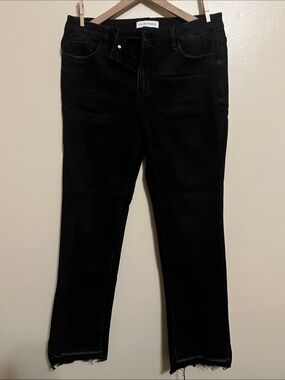 Distressed Denim Black Straight Ankle Jeans